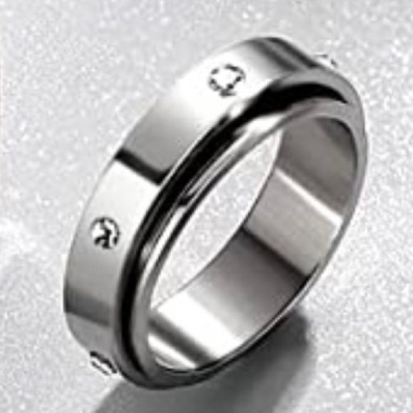 Silver CZ and Stainless Steel Fidget Spinner Ring Size 9 Unisex - Picture 4 of 7